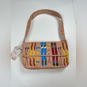 Handcrafted in India Peach Ski Beaded Clutch Shoulder Purse Bag NWT Viral